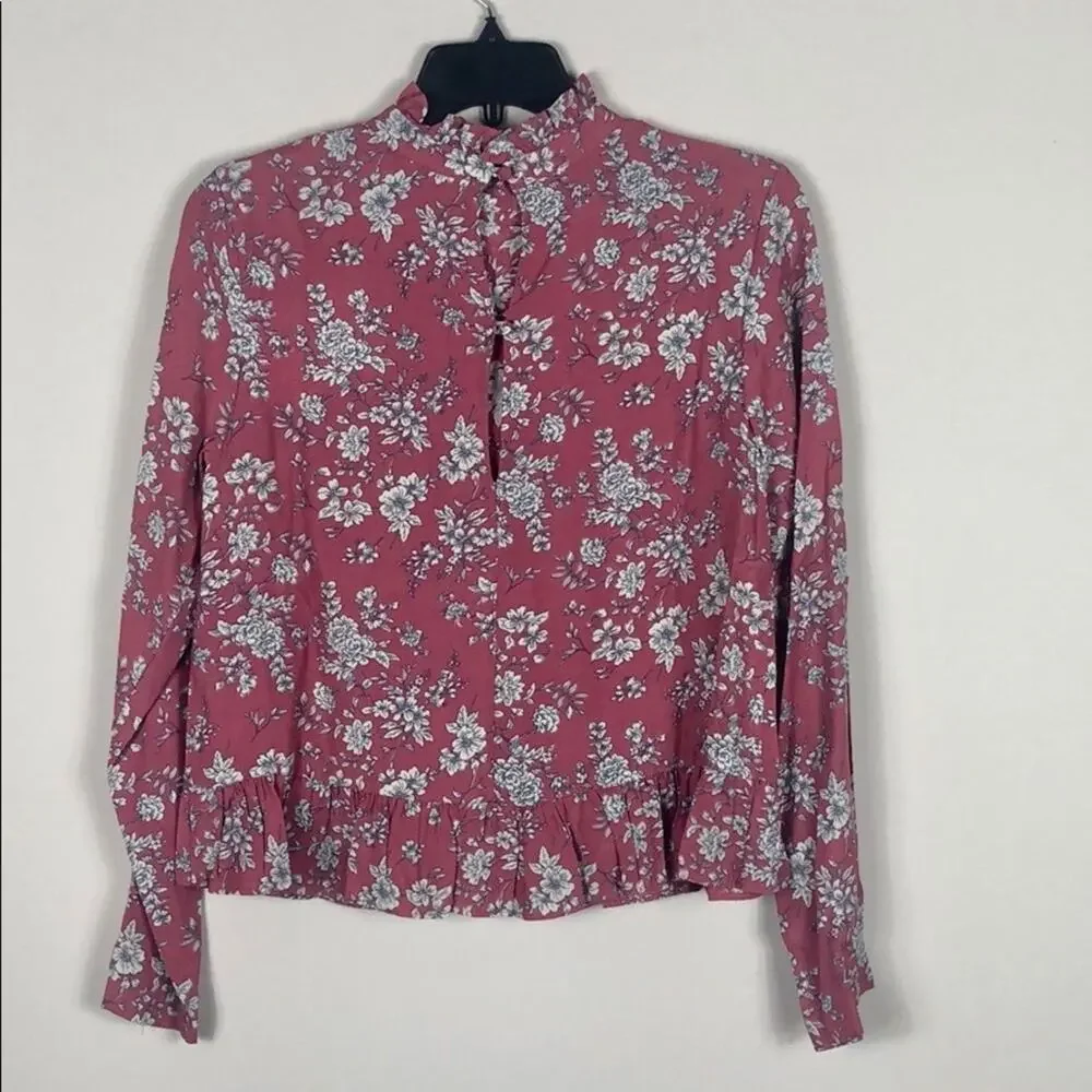 Code Mode Top Pink Ruffle Mock Neck Floral - Picture 6 of 7